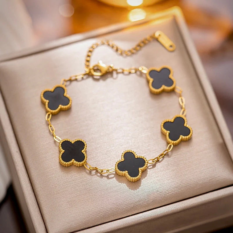 Classic Black Clover Double Sided Stainless Steel Bracelet