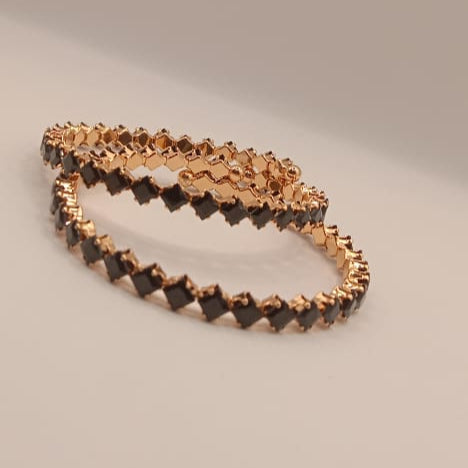 Black Square Stone Bangles – Elegant Adjustable Fashion Single Piece