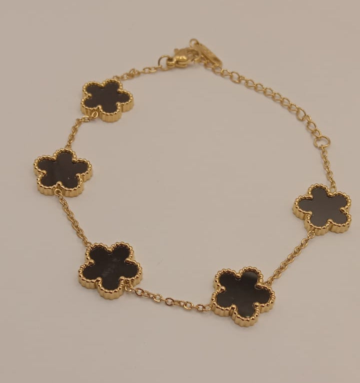 Classic Black Clover Double Sided Stainless Steel Bracelet