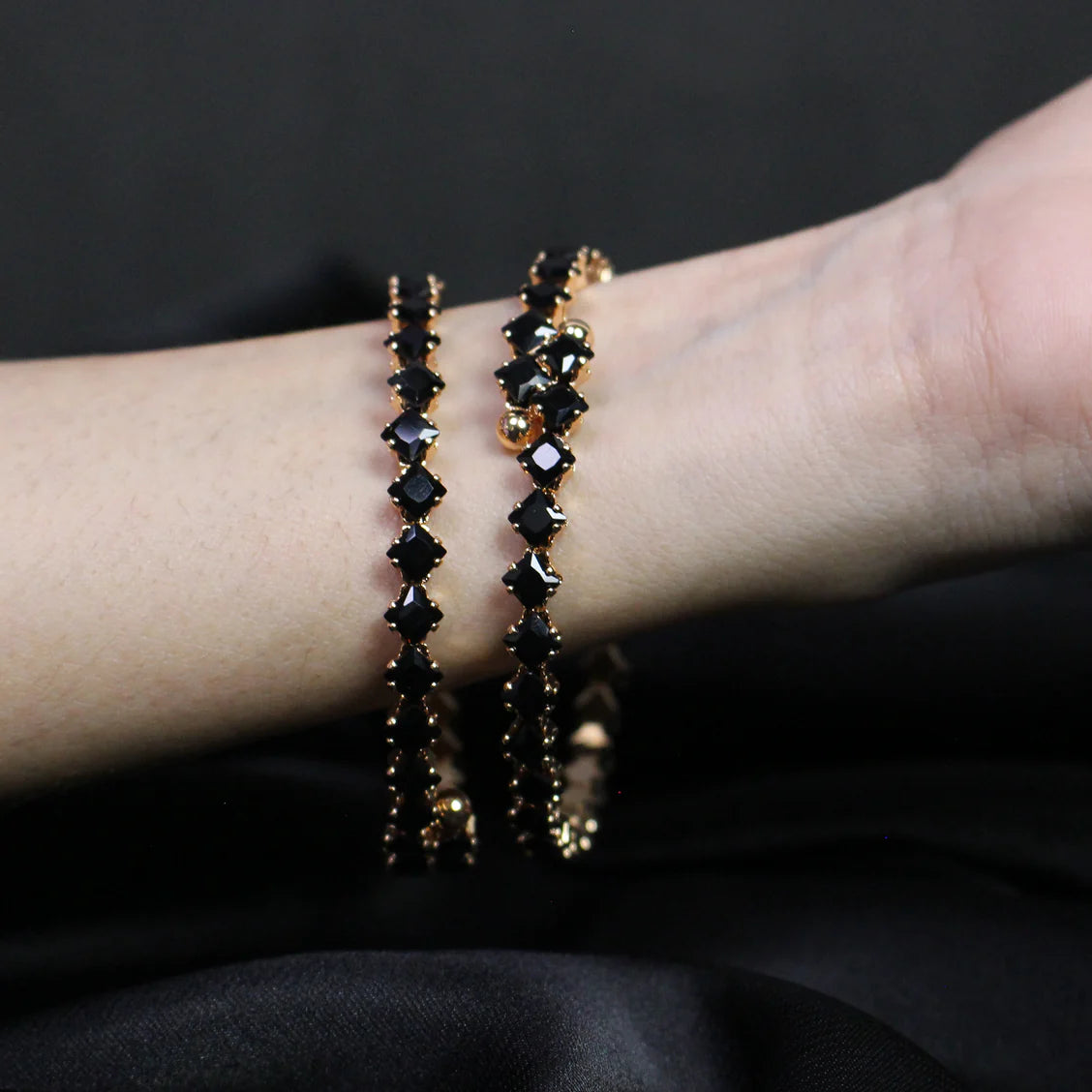 Black Square Stone Bangles – Elegant Adjustable Fashion Single Piece