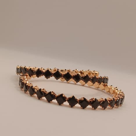 Black Square Stone Bangles – Elegant Adjustable Fashion Single Piece