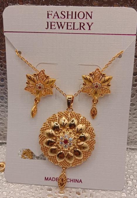 Gold Plated One Stone Necklace with earrings