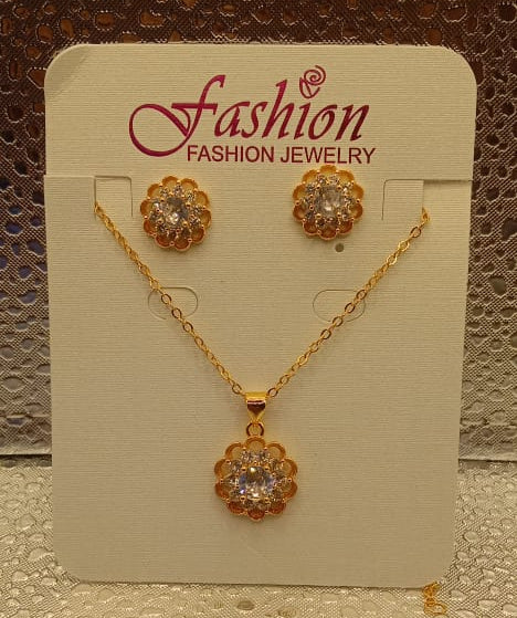 Gold Plated One Stone Necklace with earrings