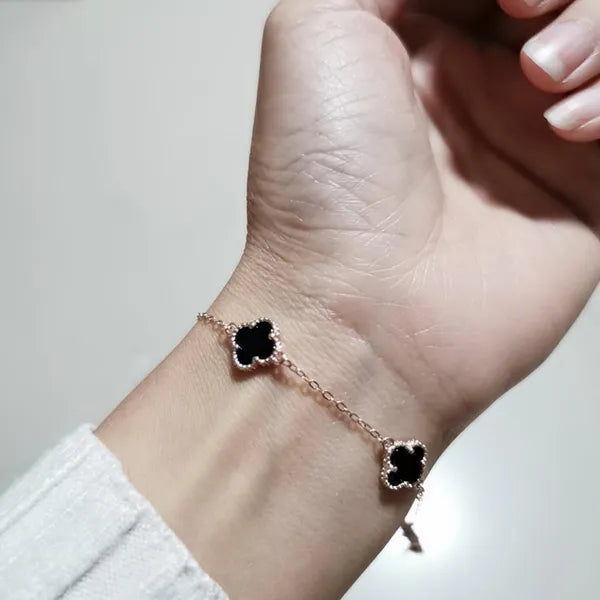 Classic Black Clover Double Sided Stainless Steel Bracelet